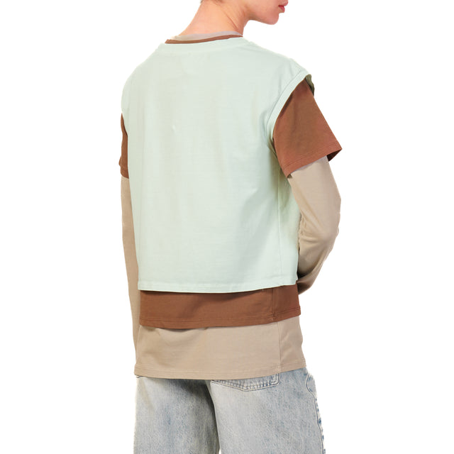 Zeroassoluto-Set tre t-shirt in jersey elasticizzato - acqua/moka/taupe