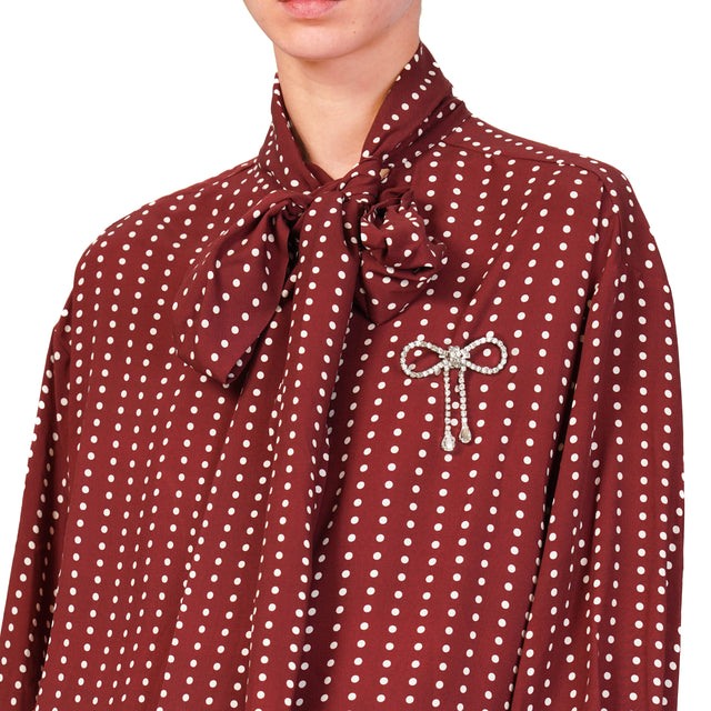 Dixie-Camicia pois con fiocco e spilla - Bordeaux