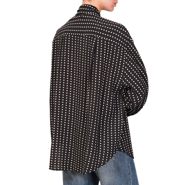 Dixie-Camicia pois con fiocco e spilla - nero