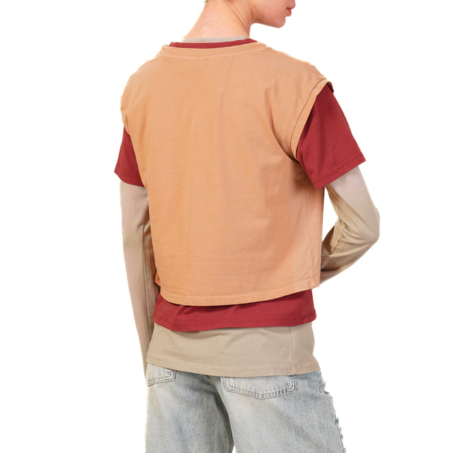 Zeroassoluto-Set tre t-shirt in jersey elasticizzato - peach/cherry/taupe