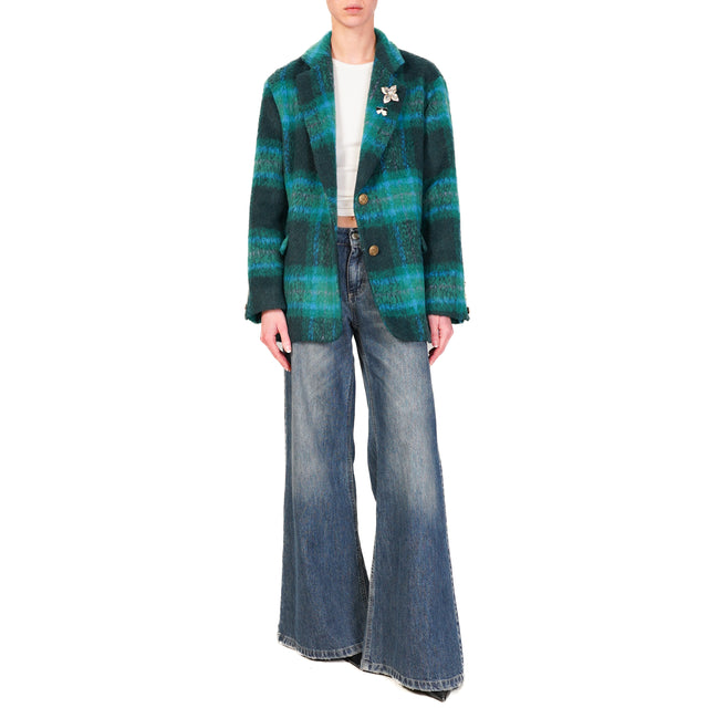 Dixie-Giacca oversize quadri con spille - verde/turchese