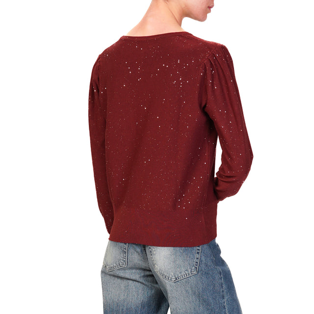 Haveone-Maglia girocollo con micro paillettes - Bordeaux