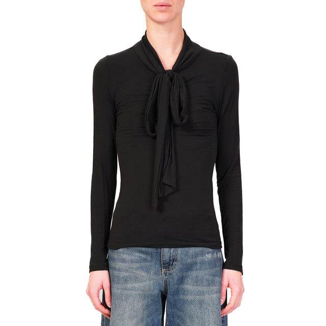 Dixie-T-shirt misto cashmere con fiocco - nero