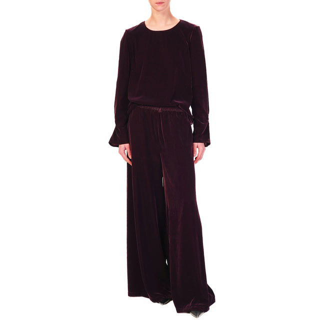 Vicolo-Elastic waist velvet trousers - wine