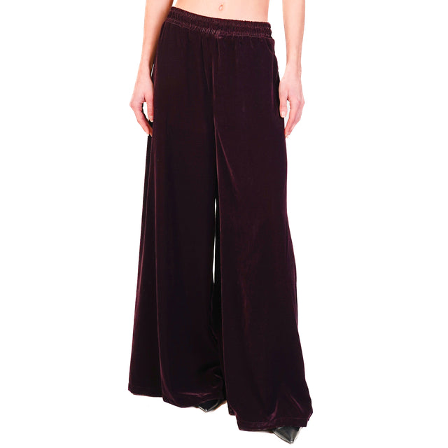 Vicolo-Elastic waist velvet trousers - wine