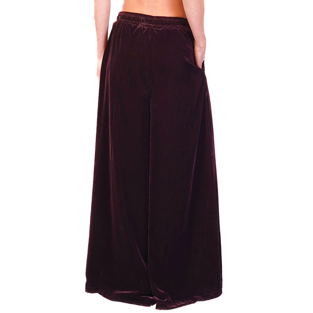 Vicolo-Elastic waist velvet trousers - wine