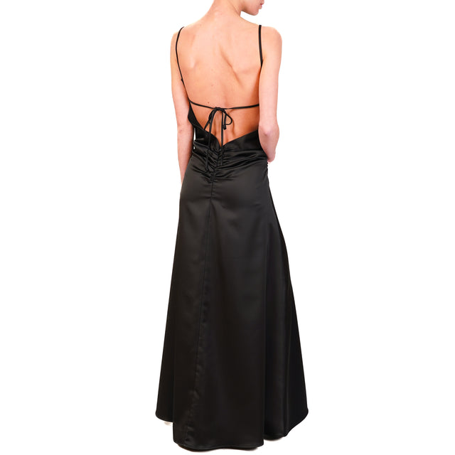 Vicolo-Satin dress with ruching at the back - black