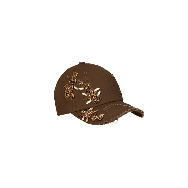 Sovenir-Cappello ricamato con rotture - moka