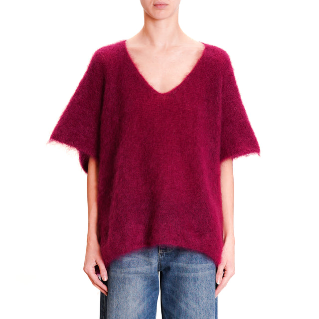 Dixie-V-Neck Sleeveless Mohair Sweater - Wine