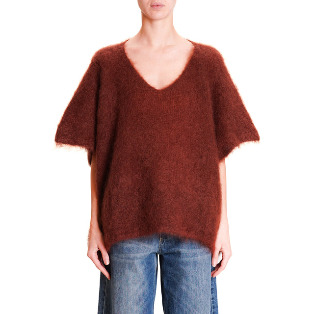 Dixie-V-Neck Sleeveless Mohair Sweater - Coffee