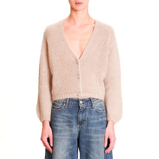 Zeroassoluto-Crop mohair cardigan with jewel buttons - pink