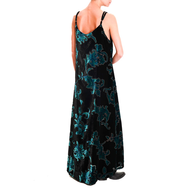 Wu'side-Adjustable Straps Devorè Dress - Teal/Black