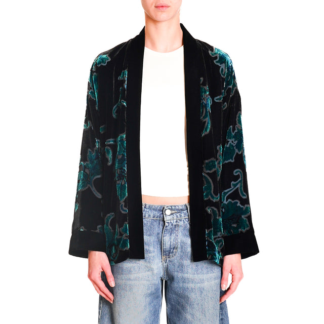 Wu'side-Kimono devorè in velvet - teal/black