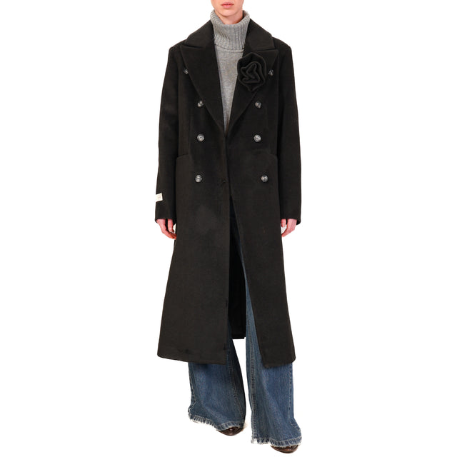 Haveone-Cappotto doppiopetto con spilla - nero