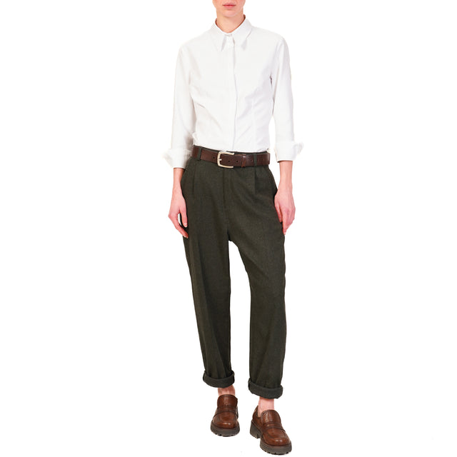 Zeroassoluto-IVY flannel trousers with elastic back - forest green