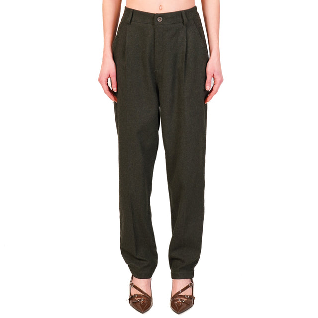 Zeroassoluto-IVY flannel trousers with elastic back - forest green