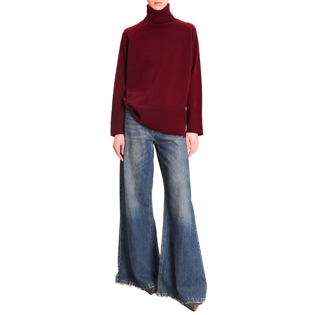 Tension in-Maglia box turtleneck 100% wool SOFT - Bordeaux