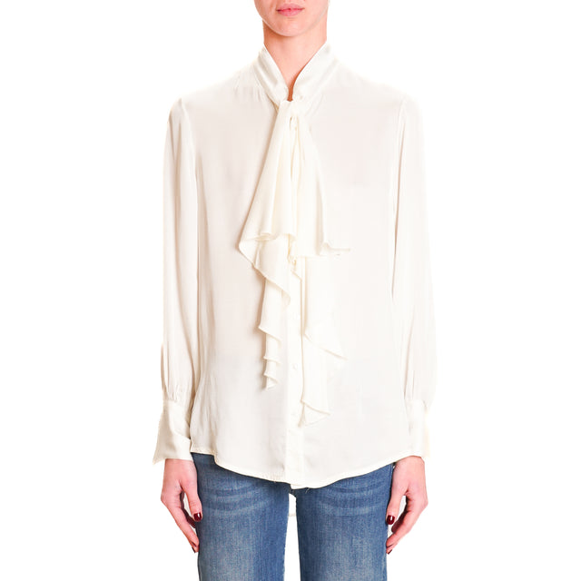 Vicolo-Satin Shirt with Jabot - off white