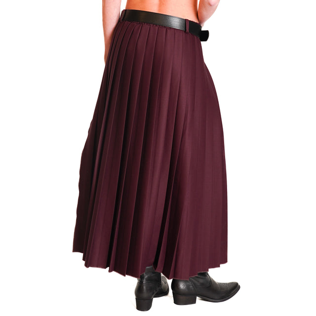 Vicolo-Pleated Skirt with Slit - Bordeaux