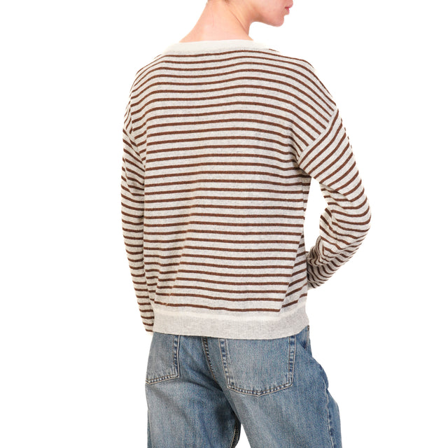 Zeroassoluto-Maglia a righe misto cashmere - burro/grigio/moro