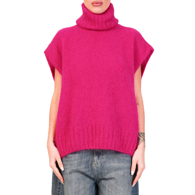 Dixie-Maglia mohair collo alto smanicata - fucsia