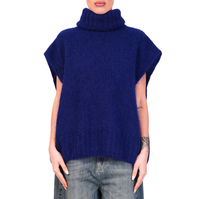 Dixie-Maglia mohair collo alto smanicata - Blu