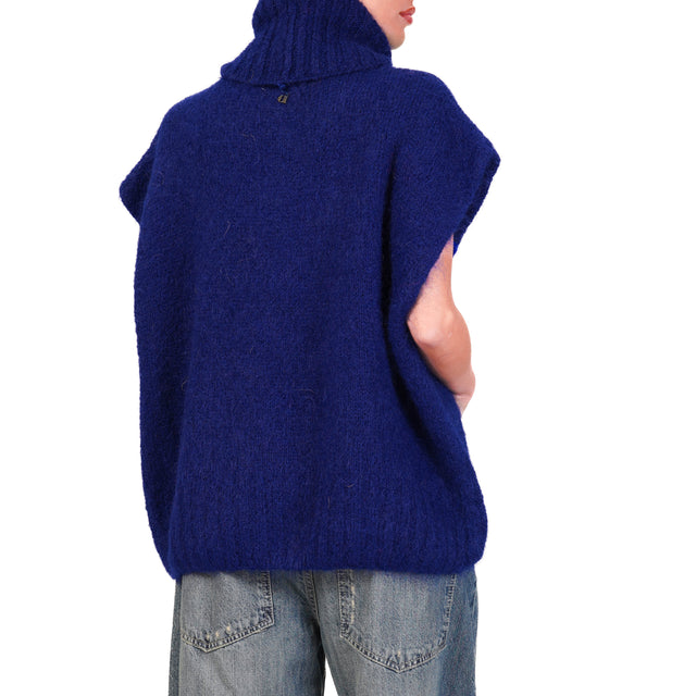 Dixie-Maglia mohair collo alto smanicata - Blu