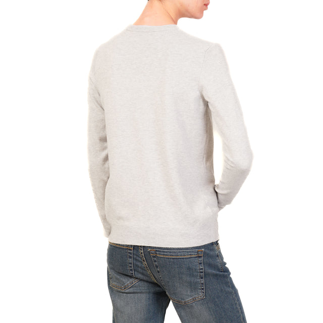 Haveone-Ribbed Crewneck Sweater - Pearl