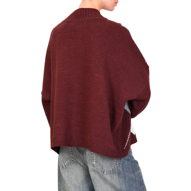 Haveone-Alpaca Mixed Box Diamond Sweater - Wine/Blue/Camel