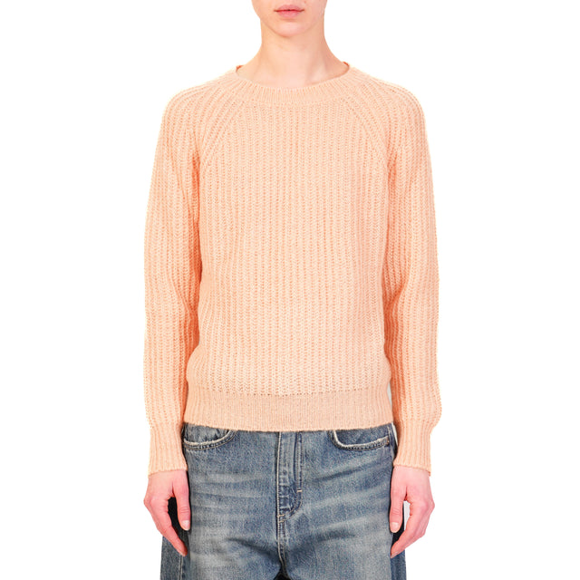 Vicolo-Ribbed Mohair Sweater - Peach