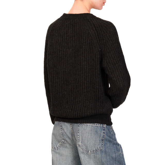 Vicolo-Ribbed Mohair Sweater - Black