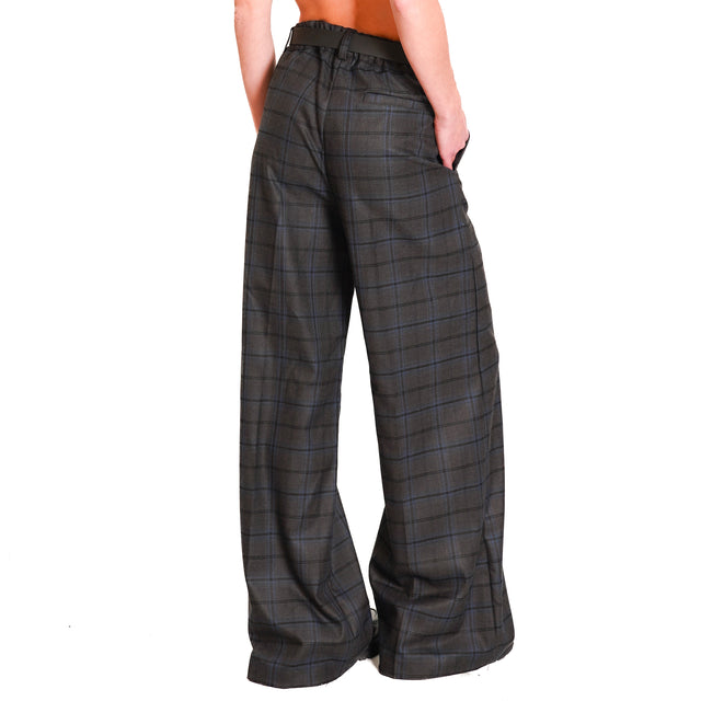 Motel-Check Trousers with Belt - Anthracite/Light Blue/Beige