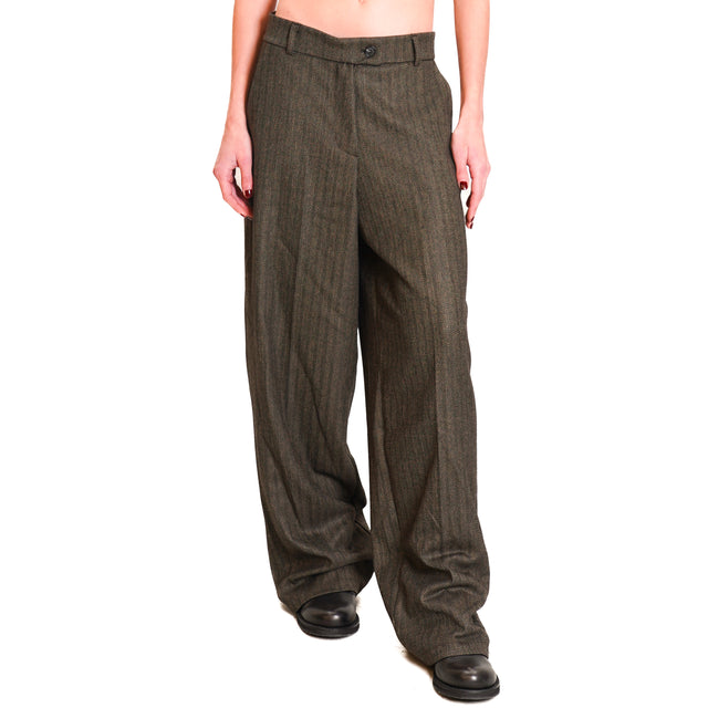 Zeroassoluto-Pantalone GENDER wide leg genderless - spinato beige/nero