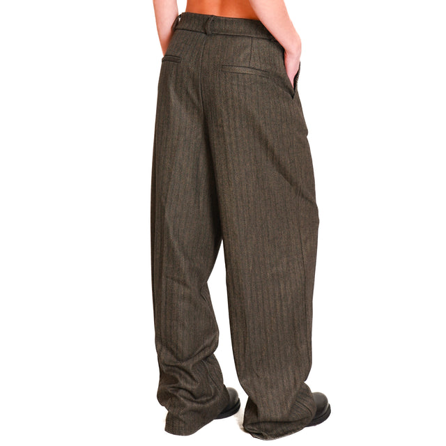 Zeroassoluto-Pantalone GENDER wide leg genderless - spinato beige/nero