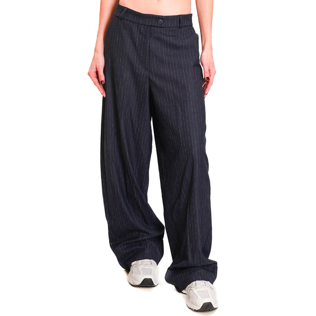 Zeroassoluto-Pantalone GENDER wide leg genderless - gessato blu/bianco