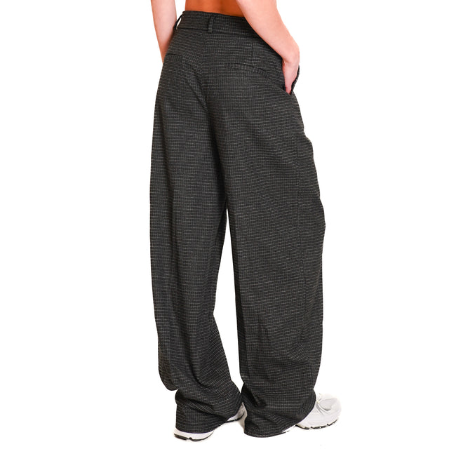 Zeroassoluto-Pantalone GENDER wide leg genderless - pied de poule nero/grigio