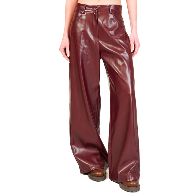 Motel-Pantalone wide leg similpelle - Bordeaux