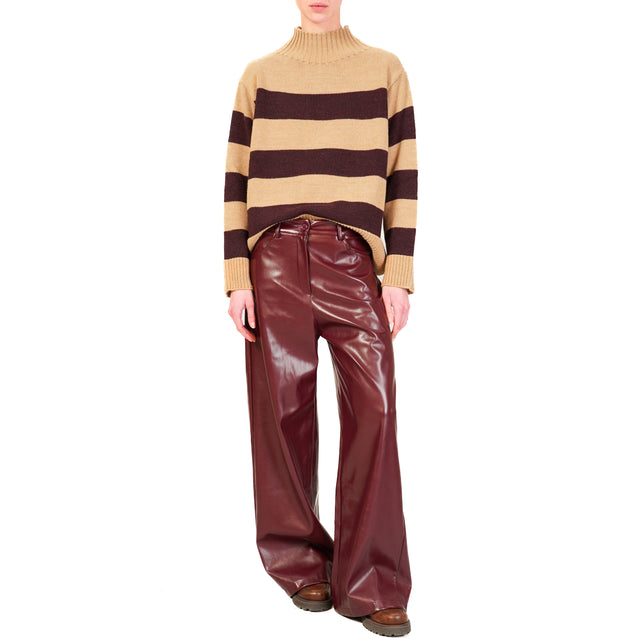 Motel-Pantalone wide leg similpelle - Bordeaux