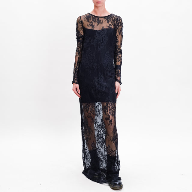 Dixie-Abito in pizzo con sottoveste - nero