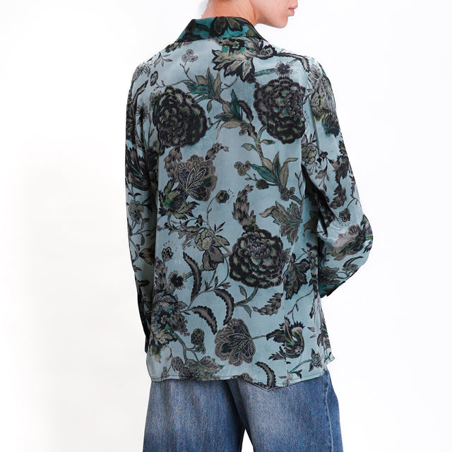 Dixie-Floral Pattern Shirt - Green/Aqua/Black