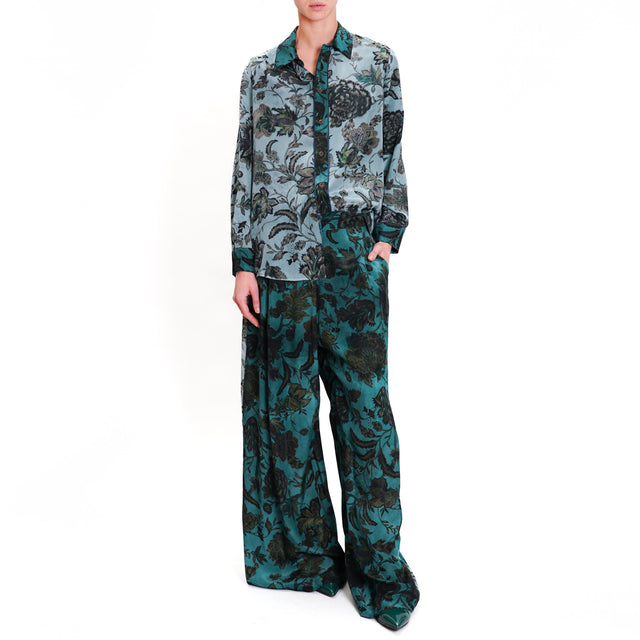 Dixie-Floral Pattern Shirt - Green/Aqua/Black