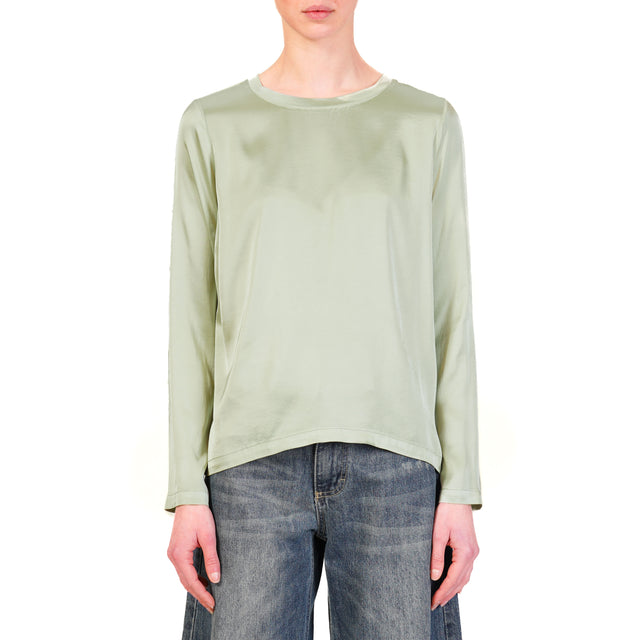 Dixie-Blusa in satin elasticizzato manica lunga - menta