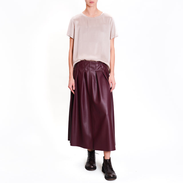 Dixie-Faux leather A-line skirt with pleats - burgundy