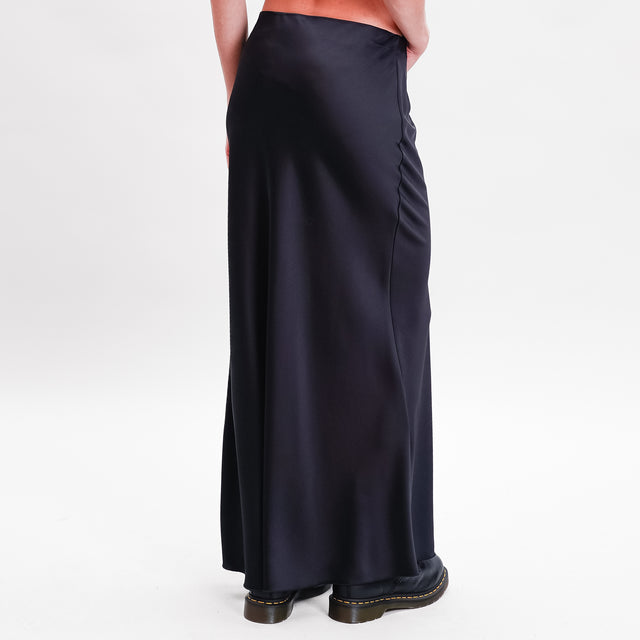 Dixie-Elastic Waist Satin Skirt - Black