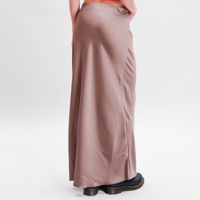 Dixie-Elastic Waist Satin Skirt - Mud