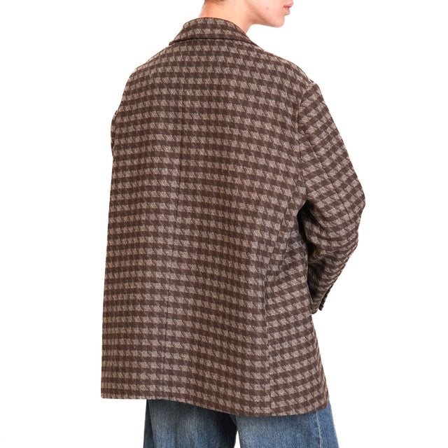 Dixie-Giacca oversize pied de poule con spille - moro/beige