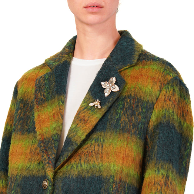 Dixie-Giacca oversize quadri con spille - verde/lime/senape