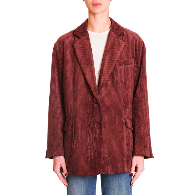 Dixie-500 Striped Velvet Oversized Deconstructed Jacket - Bordeaux