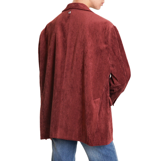 Dixie-500 Striped Velvet Oversized Deconstructed Jacket - Bordeaux