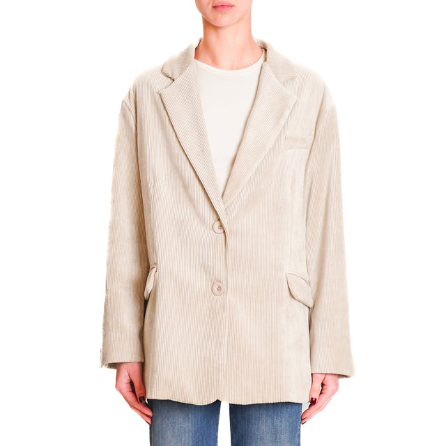 Dixie-500 Striped Velvet Oversized Deconstructed Jacket - Sand